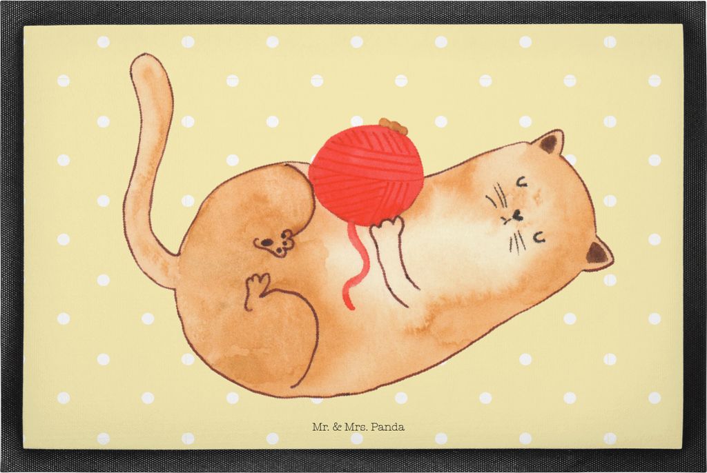 Mr. & Mrs. Panda Sauberlaufmatte Katze Wolle 40 x 60 cm - Gelb Pastell - Geschenk, Cat, Haustier, Katzen, Fußabtreter, Cats, Putzig, Schmutzfangma...