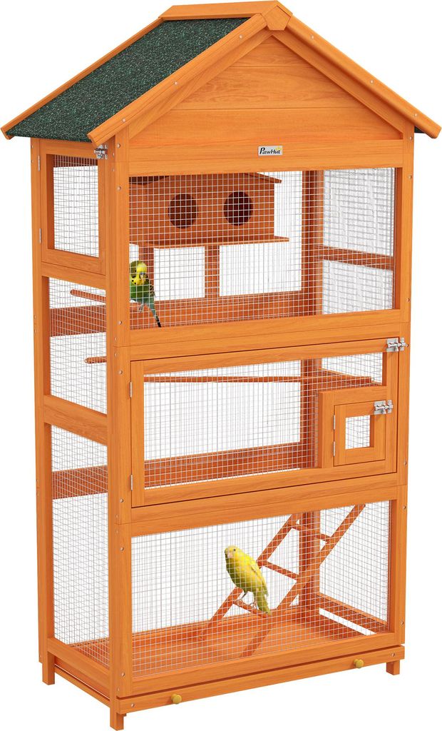 PawHut Cage à oiseaux en bois, cage perroquet, aire de Image du produit 