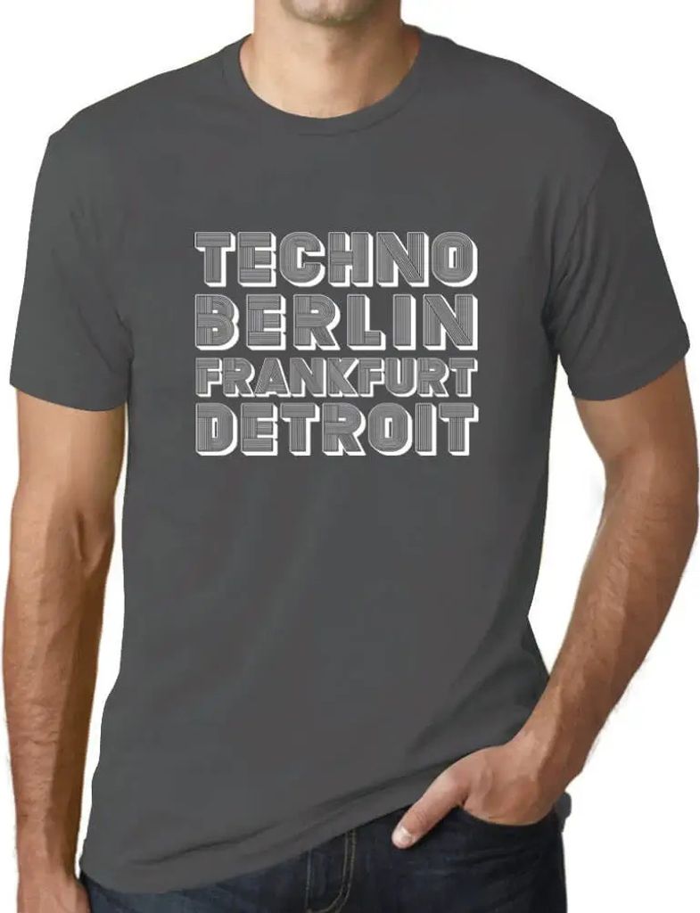Herren Grafik T-Shirt Techno Berlin Frankfurt Detroit Öko-Verantwortlich Vintage Jahrgang Kurzarm Lustige Druck Geburtstag Geschenk Mann