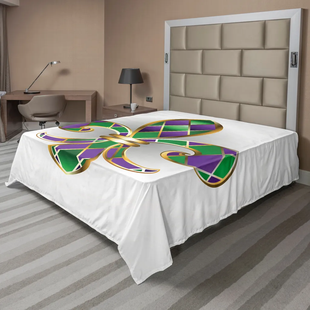 Drap de lit ABAKUHAUS Fleur de Lis doré et motif diamant violet 260x228cm