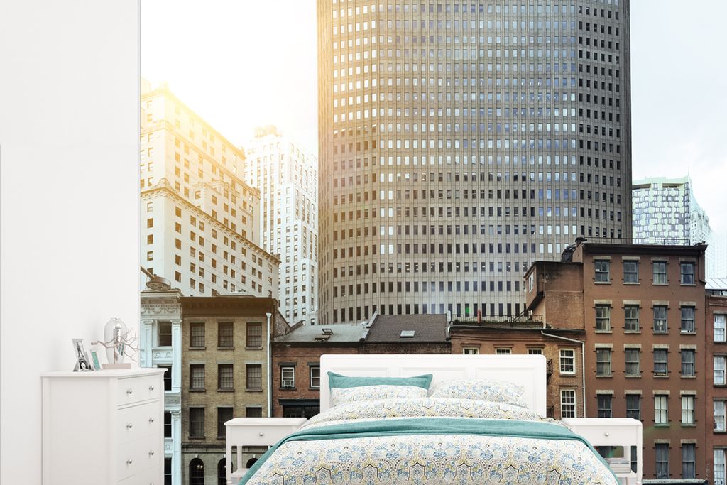 MuchoWow Fototapete für Wohnzimmer oder Schlafzimmer Wandtapete Vinyl Motivtapete Gebäude im historischen Bezirk von New York - 315x260 cm - Ge...