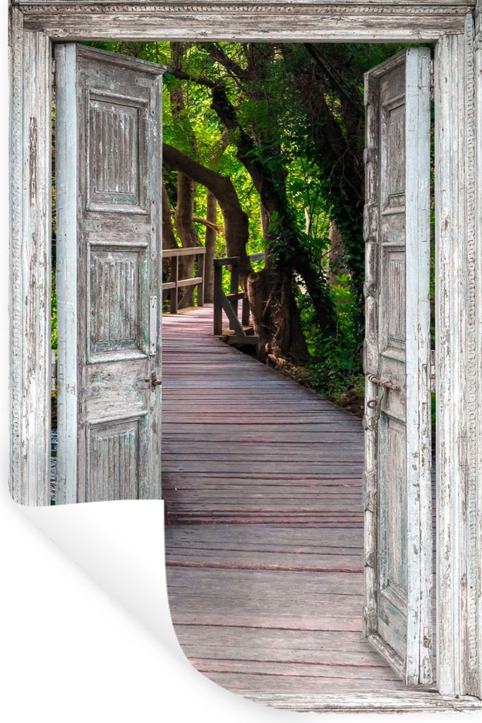 MuchoWow Wandtattoo Wandsticker Wandaufkleber Brücke - Wald - Aussicht 60x90 cm Selbstklebend und Repositionierbar - Sticker - Dekorfolie