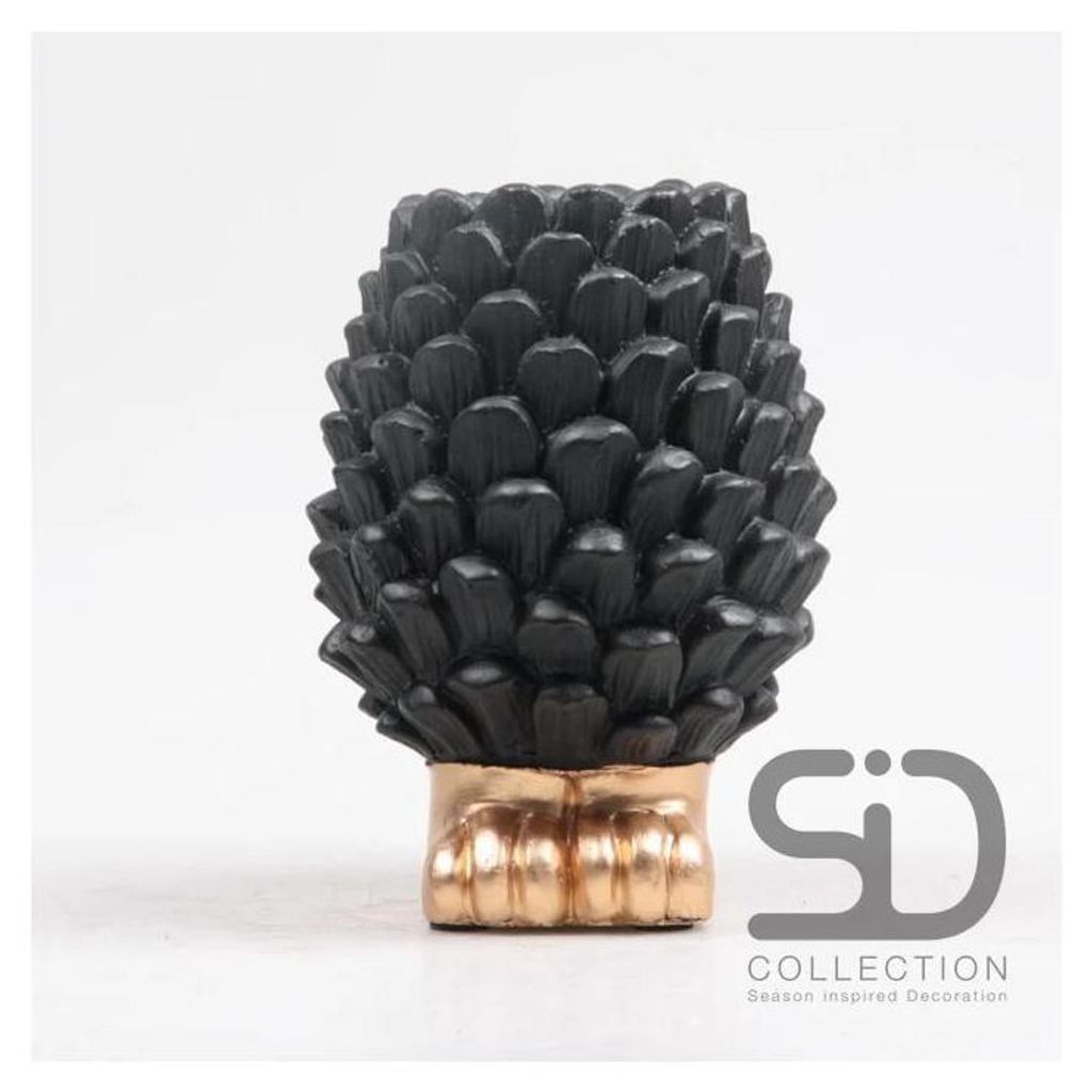 Vaas dennenappel op voet 16cm zwart