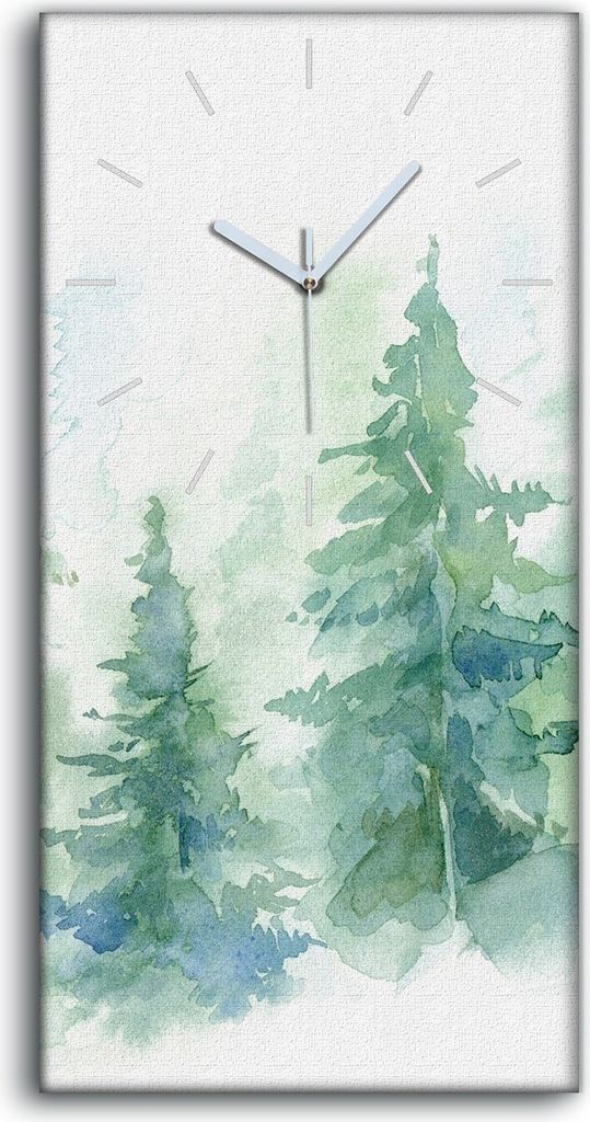 Leinwand Wanduhr Wandkunst Uhr Geräuschlos 30x60 Aquarell Bäume Wald Kunst - weiße Hände