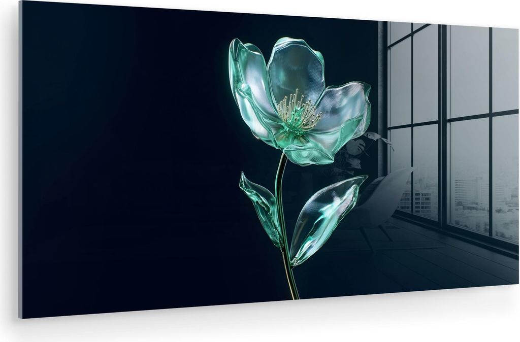 MuchoWow Glasbilder - Bilder auf Wandbild - Foto auf Glas Blätter - Blume - Gläser - Dunkelblau 80x40 cm Wanddekoration aus Glas - Acrylglasbild ...
