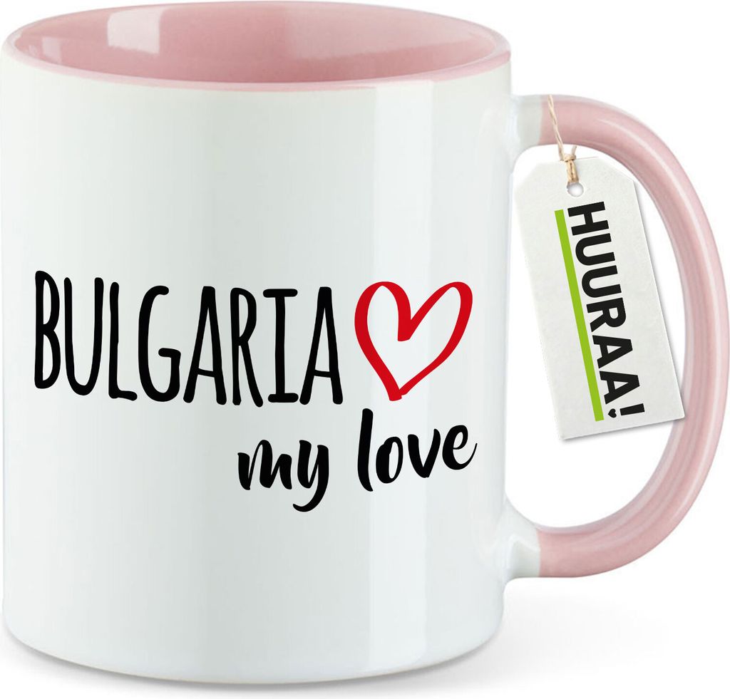 Huuraa Kaffeetasse Bulgaria my love 330ml Rosa Keramik Kaffeebecher Geschenkidee