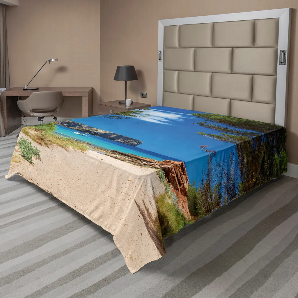 ABAKUHAUS Drap Plat de Lit Imprimé Cala Algaiarens Minorque 244x205 cm