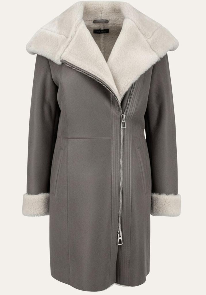 Lammfellmantel - KATE - Größe: XL | Farbe: Grau/Weiß