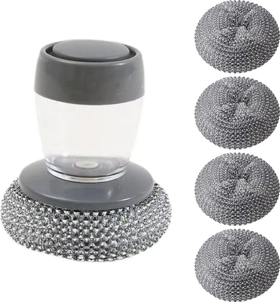 Automatische Flüssigwaschbürste mit austauschbarem Kopf, eingebautem Seifenspender, ergonomisches Design, Topfbürste, Küchenreinigungswerkzeug