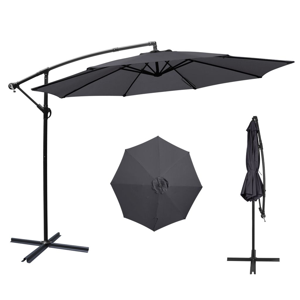 Puluomis Sonnenschirm verstellbare Ampelschirm mit Kurbel ohne Ständer, Ø300cm UPF 30+ Aluminiumrahmen Balkonschirm Strandschirm Gartenschirm grau