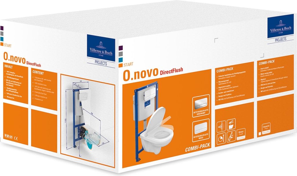 Villeroy & Boch Combi-Pack ViConnect O.NOVO inkl. Wand-WC tief und WC-Sitz weiß