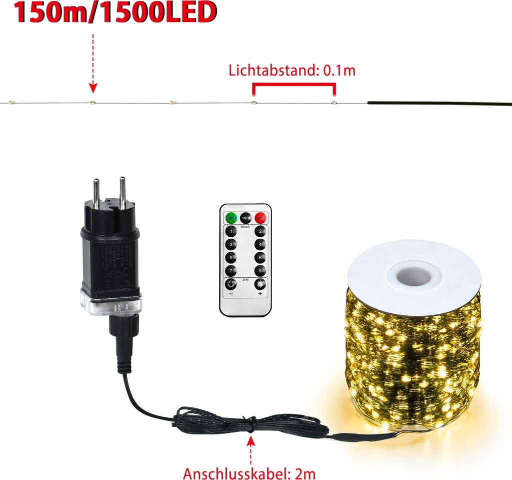 LZQ 150M LED Lichterkette Draht aus Kupferdraht 1500 LEDs Produktbild 2
