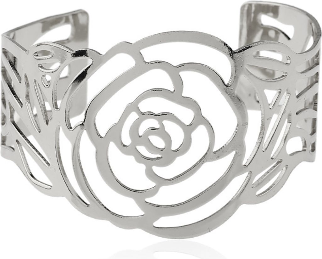 Mode Frauen Metall Öffnung Rose Hohl Manschette Armband Armreif Handgelenk Band Schmuck-Silber