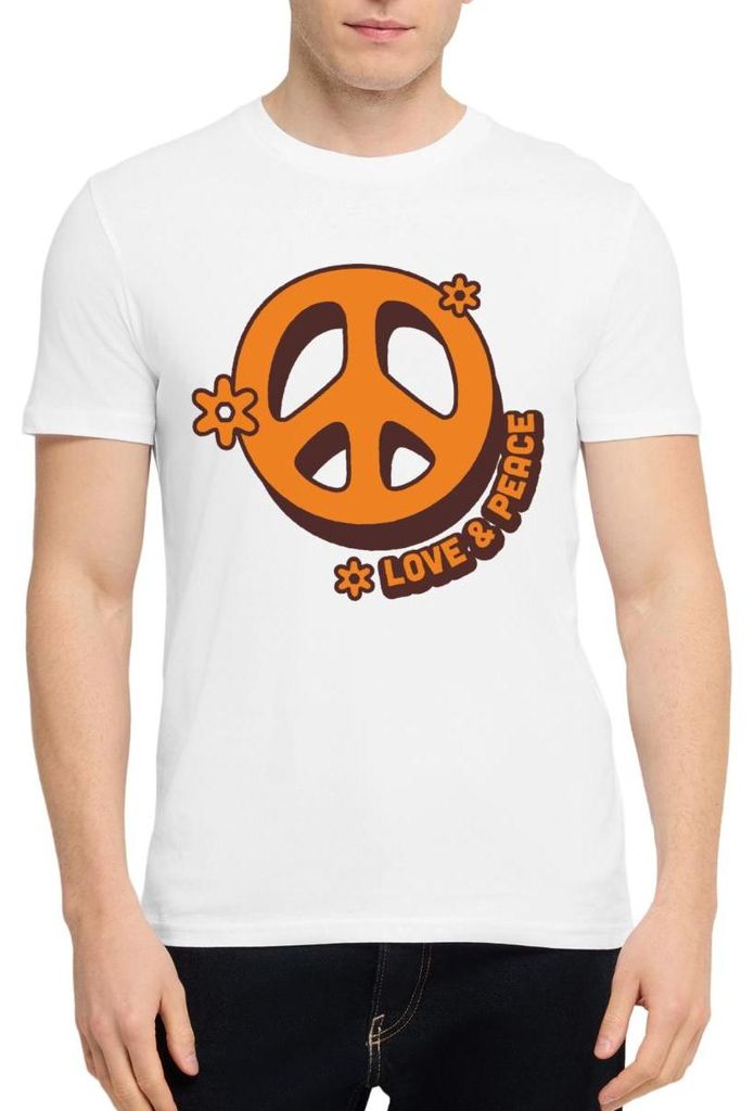 Spreadshirt Love And Peace Retro Hippie Style Design Y2K Uni Bio T-Shirt, M, Weiß