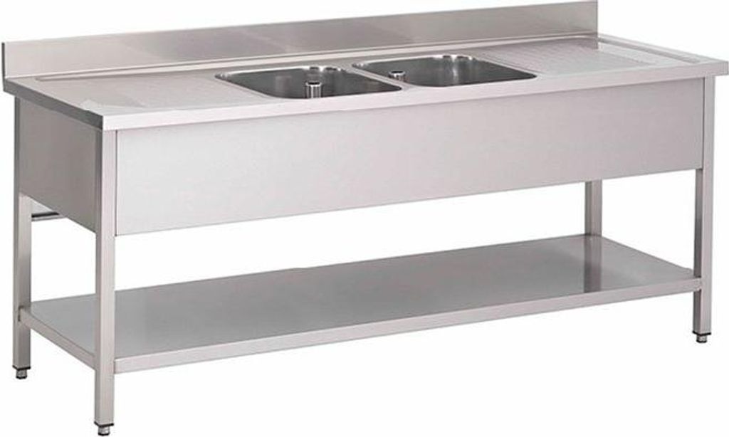 Spültisch aus Edelstahl AISI 304 mit M 2 Becken und Grundboden, 1200(L)x700(T)x880(H)mm