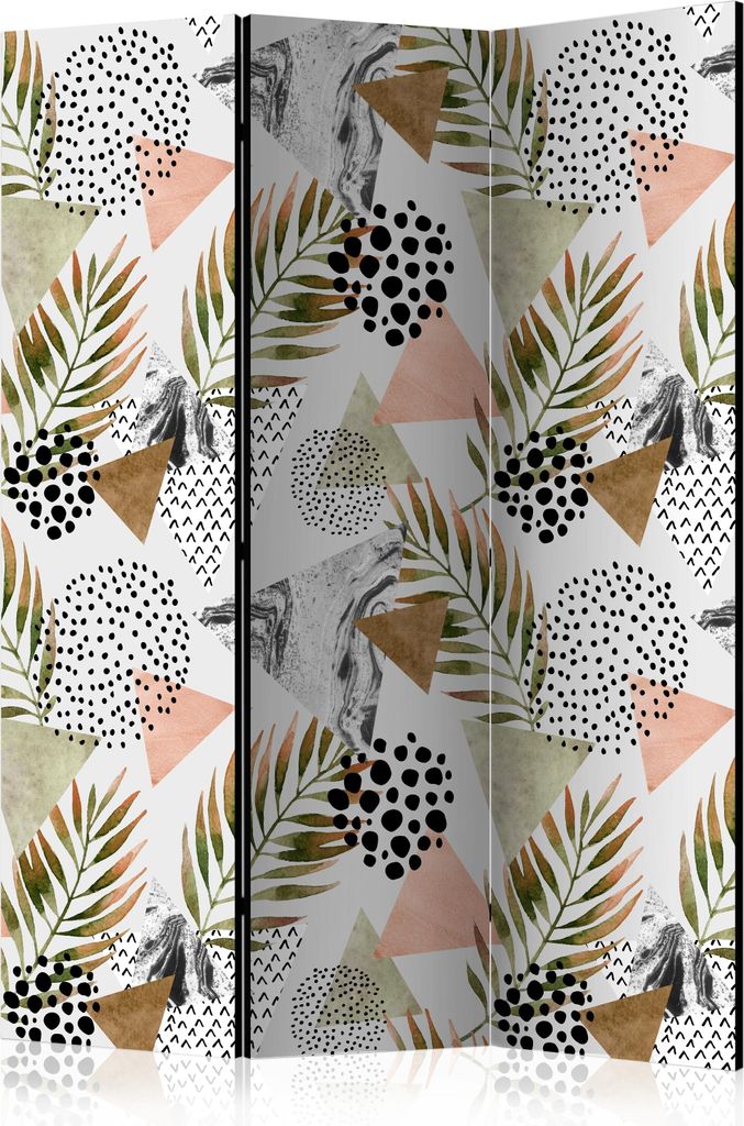 3-teiliger Doppelseitiger Vlies Paravent - Tropical Geometry 135x172 cm Blumen b-C-0260-z-b