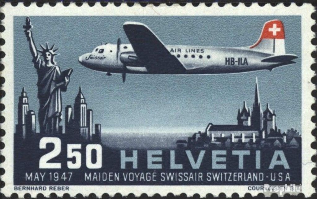 Briefmarken Schweiz 1947 Mi 479 (kompl.Ausgabe) gestempelt Erstflug Swissair