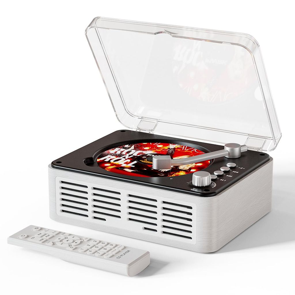 ZELURXX Tragbarer Bluetooth-CD-Player mit Fernbedienung, kleiner Retro-CD-Player mit FM-Radio, Lautsprecher und Kopfhöreranschluss, USB und AUX, W...