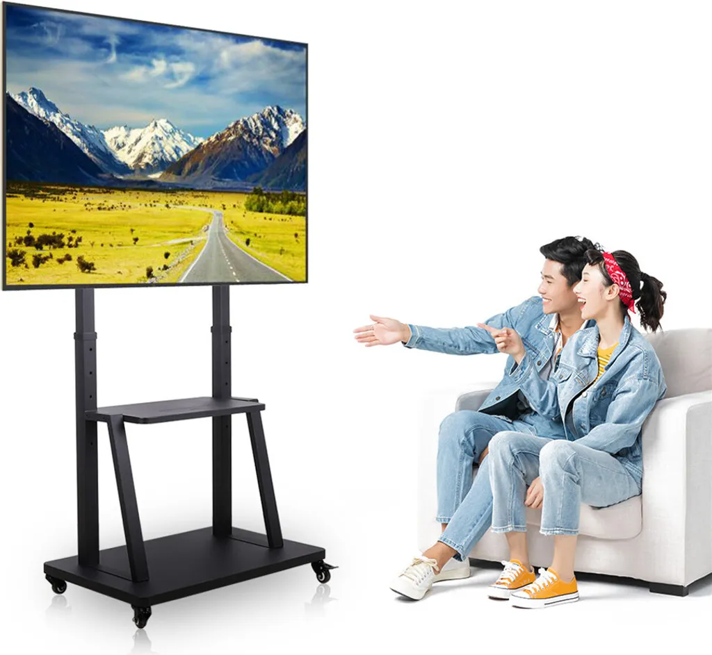 Support TV à roulettes sans perçage : la solution stable pour écrans 100"