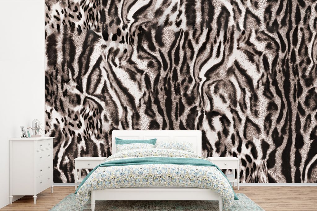 MuchoWow Fototapete für Wohnzimmer oder Schlafzimmer Wandtapete Vinyl Motivtapete Panther Druck - Braun - Abstrakt - 525x350 cm - Das Hintergrun...