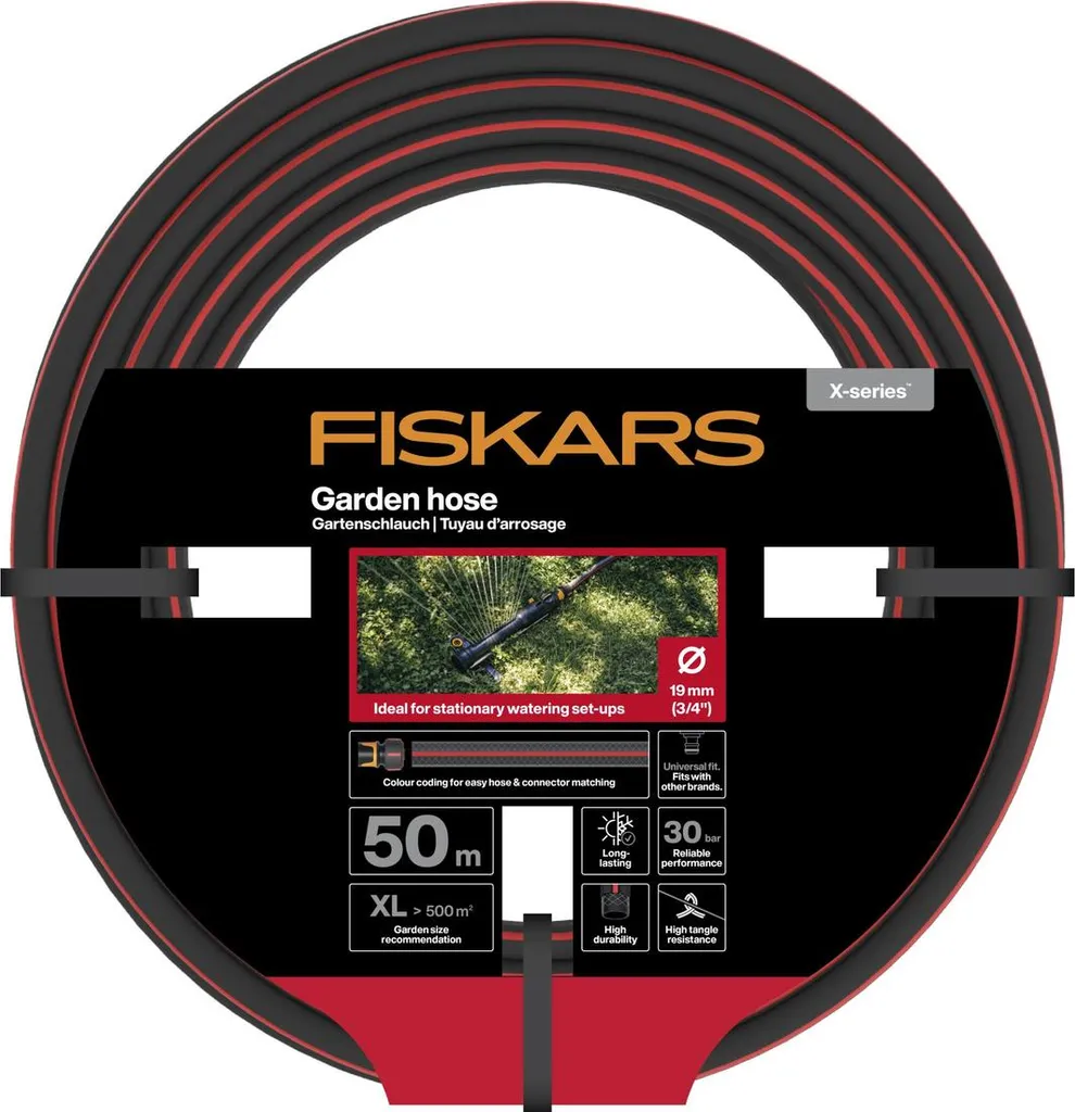Fiskars X-Series Tuyau 19 mm anti-torsion 50m résistant aux UV et au gel