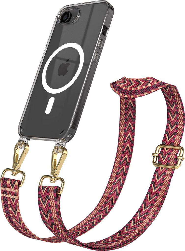 EAZY CASE - Handykette mit MagSafe Hülle für Apple iPhone 17e, Handyband Mix Style, Karabiner Gold, Umhängeband in Rot