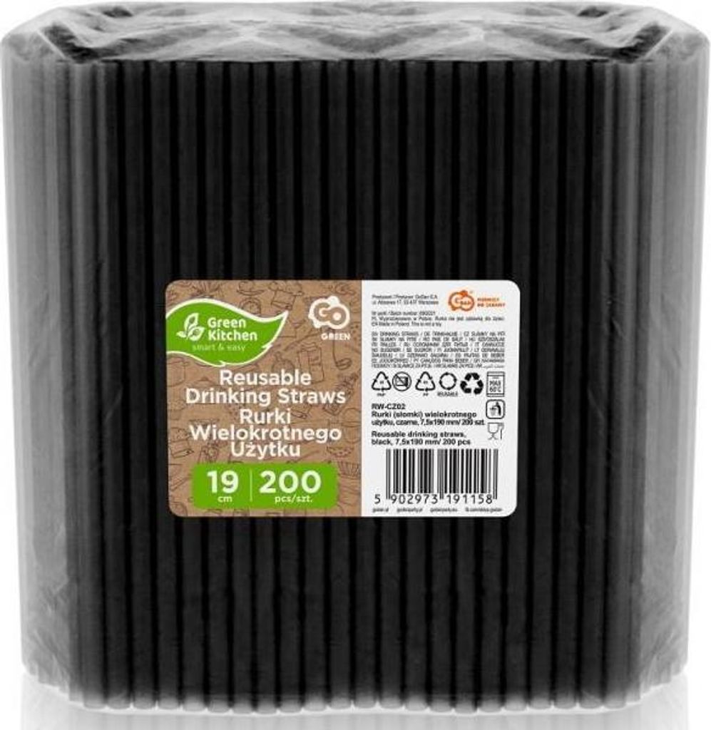 Wiederverwendbare Plastikstrohhalme Schwarz x200 Produktbild 