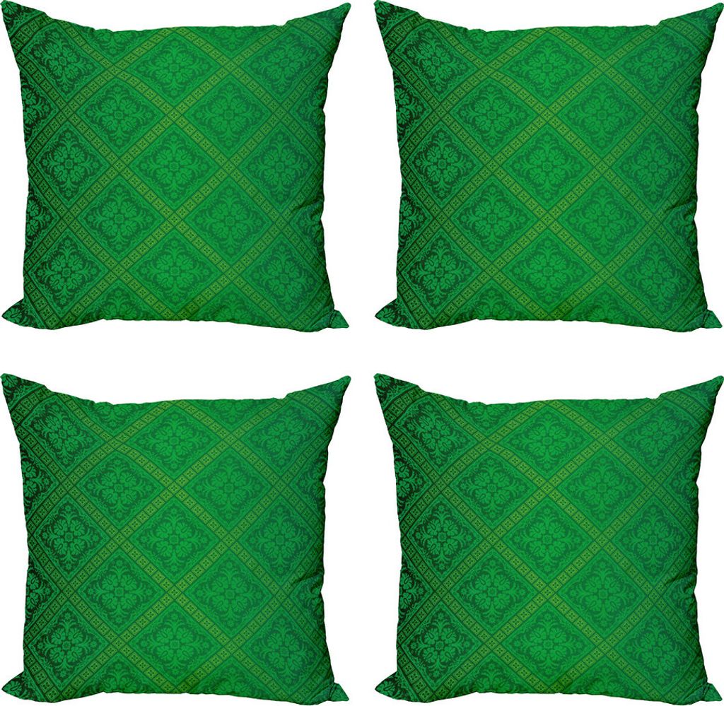ABAKUHAUS Grün Kissenbezug Set (4 Stück), Vector Laub Muster, Moderner Doppelseitiger Digitaldruck, 40 cm x 40 cm, Waldgrün