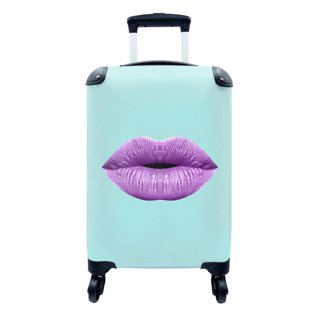 MuchoWow Koffer Handgepäck Trolley Rollkoffer Kleine Reisekoffer mit 4 Rollen - Lippen - Pastell - Lila - Cabin Size < 55x40x23 cm & 55x40x20 cm...