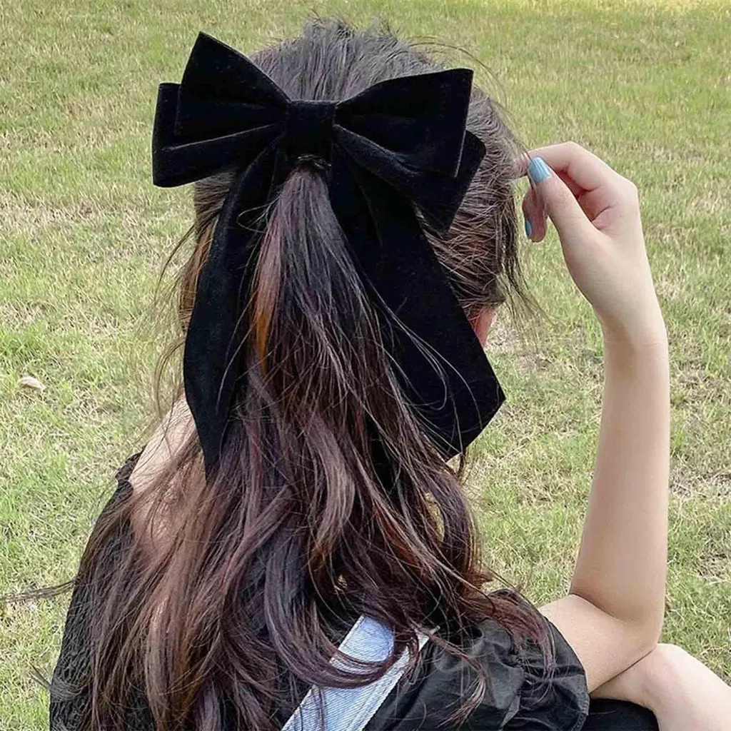 Pince cheveux anti-glisse avec nœud velours pour cheveux épais