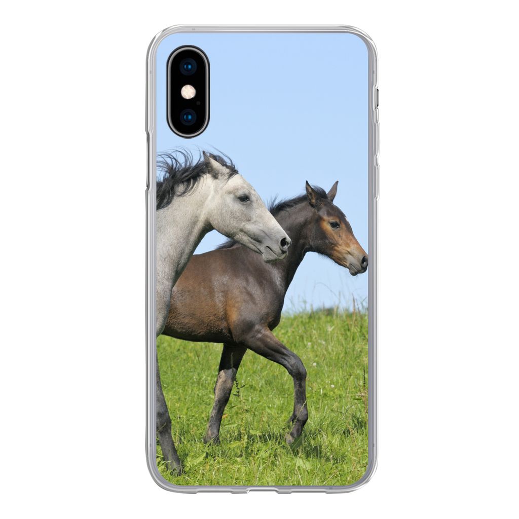 MuchoWow Handyhülle Schutzhülle Hülle für iPhone X Pferde - Tiere - Gras Silikon Softcase Handy Hülle - Handyhülle