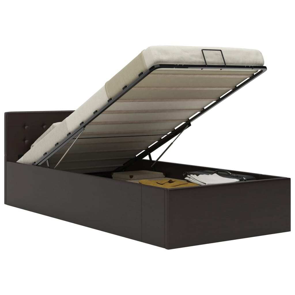 The Living Store Stauraumbett Hydraulisch Grau Kunstleder 90×200 cm