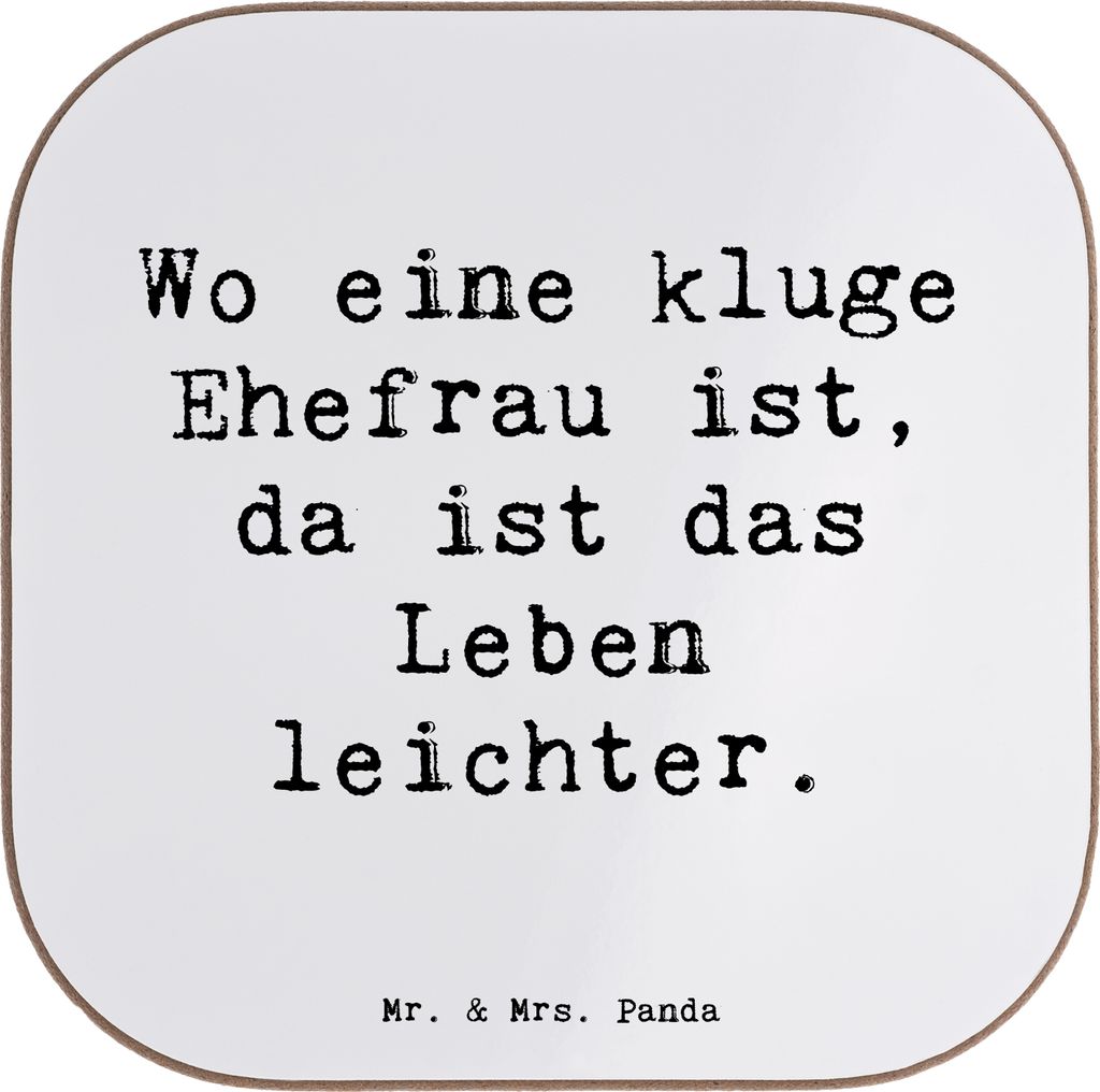 Mr. & Mrs. Panda Personalisierter Untersetzer Kluge Ehefrau - Weiß - Geschenk, Personalisierte Glasuntersetzer, handgemacht, klug, für, Bierdecke...