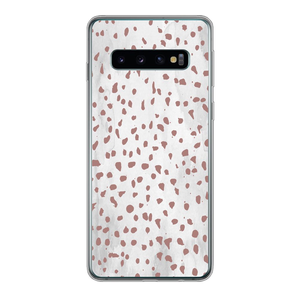 MuchoWow Handyhülle Schutzhülle Hülle für Samsung Galaxy S10 Polka dots - Braun - Weiß Silikon Softcase Handy Hülle - Handytasche