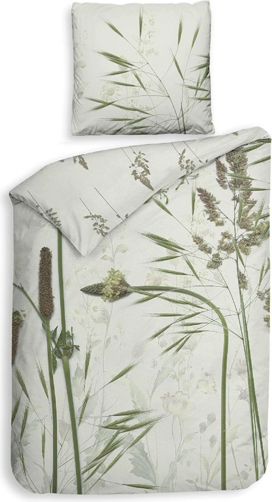 Heckett & Lane Satin Bettwäsche 135x200 Ona Green Gräser Ähren Schilf grün Wende