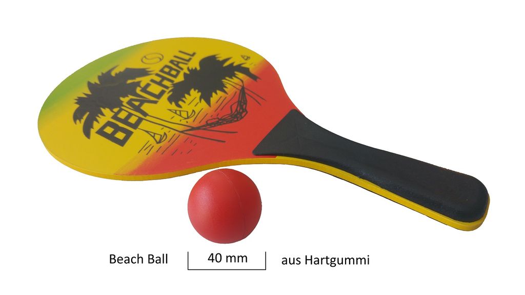 3 Beachball Set Beach Ball 2 Schläger 1 Ball Strand Spiel Tennis Strandspiel rot 