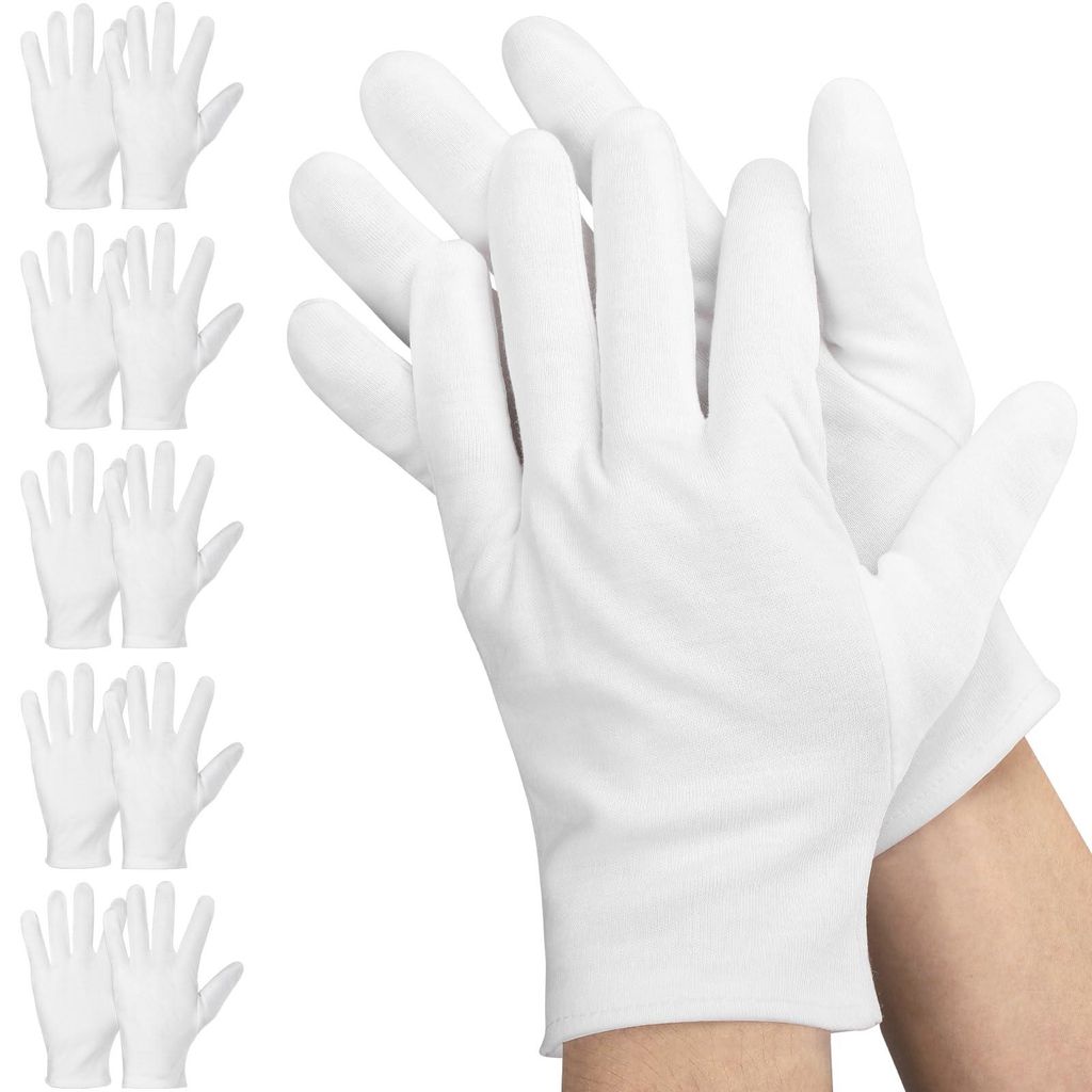 Weiße Baumwollhandschuhe Größe M – 5 Paar (10 Stück) Baumwollhandschuhe Größe M – 23 cm Baumwollhandschuhe – Arbeitshandschuhe – Stof...