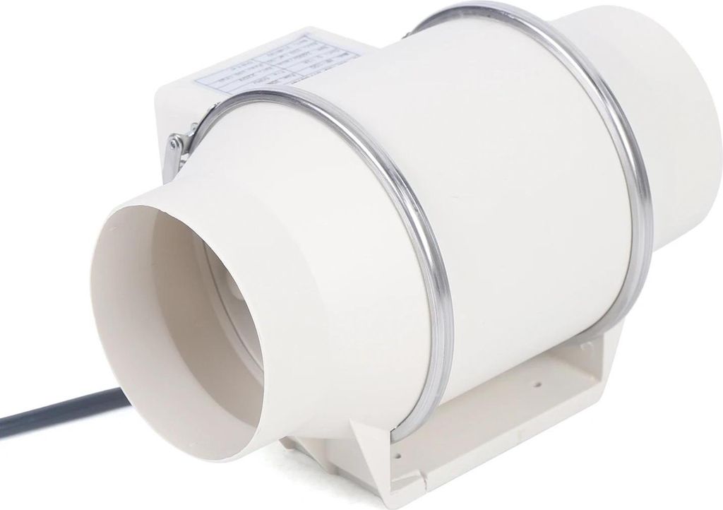 Rohrventilator - Inline Lüfter - Einstellbarer Luftstrom - Kugellager - Abluft & Rauchabzug - AC 220 V - Rundes Kunststoffgehäuse - Weiß