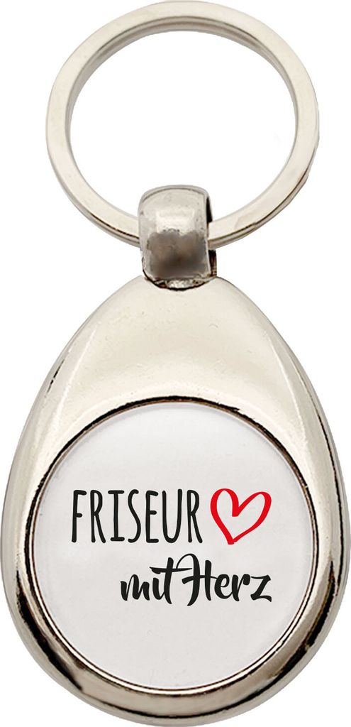 Huuraa Schlüsselanhänger Friseur mit Herz Metall Schlüsselring Einkaufswagenchip Geschenkidee