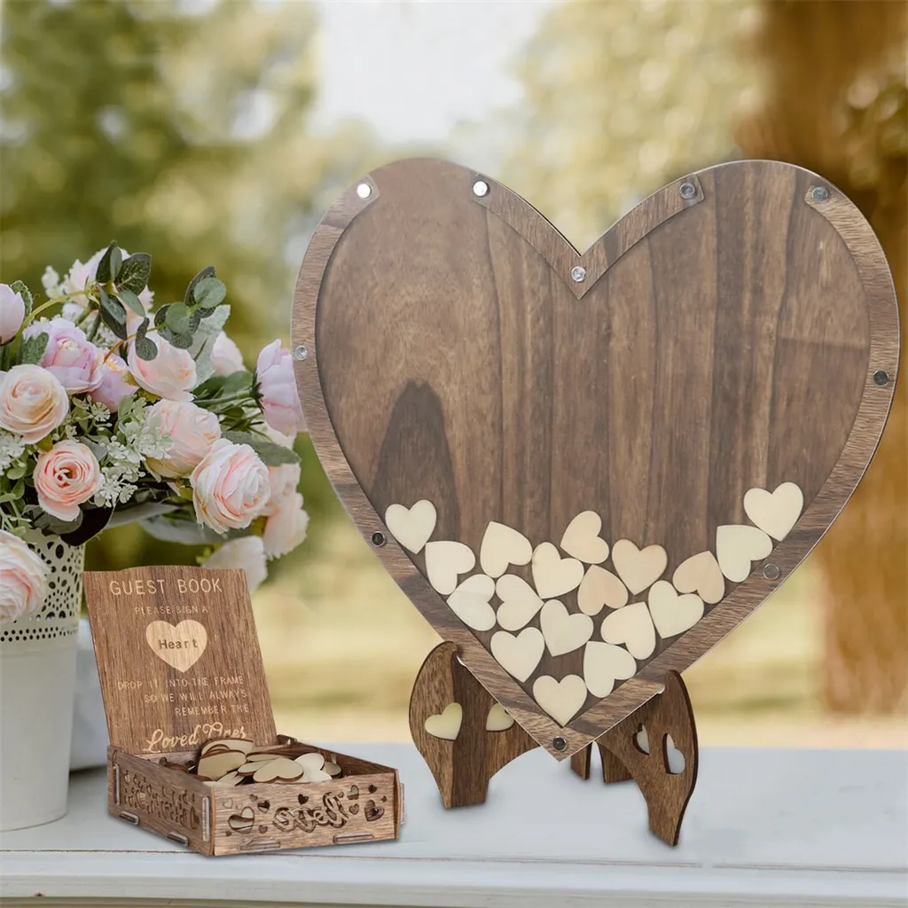 Urne de mariage originale en bois et livre d'or créatif pour invités