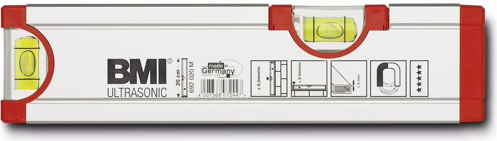 BMI waterpas in aluminium, 20 cm, met magneet en ultrasone Productafbeelding 