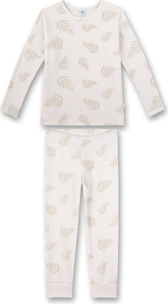 Sanetta Mädchen Schlafanzug - Nachtwäsche, Pyjama, Baumwolle, Blätter, Rundhals, lang Beige 140