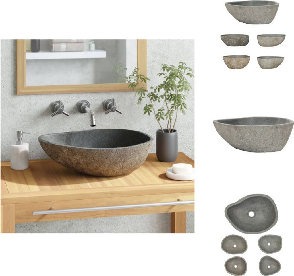 vidaXL Waschbecken Flussstein Oval 37-46 cm - Badezimmer-Waschbecken