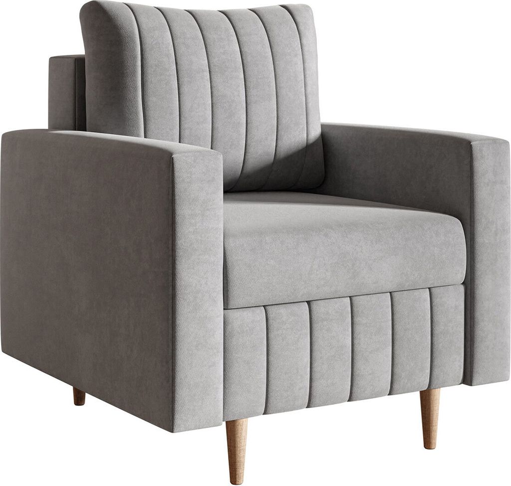 Ohrensessel 80 cm Scandi - Sessel mit Armlehnen, Wohnzimmer Clubsessel, Farben zur Auswahl, Holzfüße (Grau - Jasmine 90)