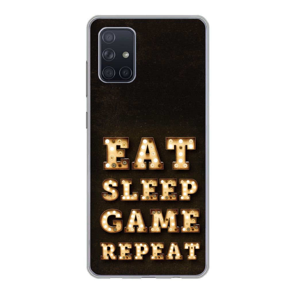 MuchoWow Handyhülle Schutzhülle Hülle für Samsung Galaxy A51 Spiele - Spiele - Zitate - Sprichwörter - Eat sleep game repeat Silikon Softcas...