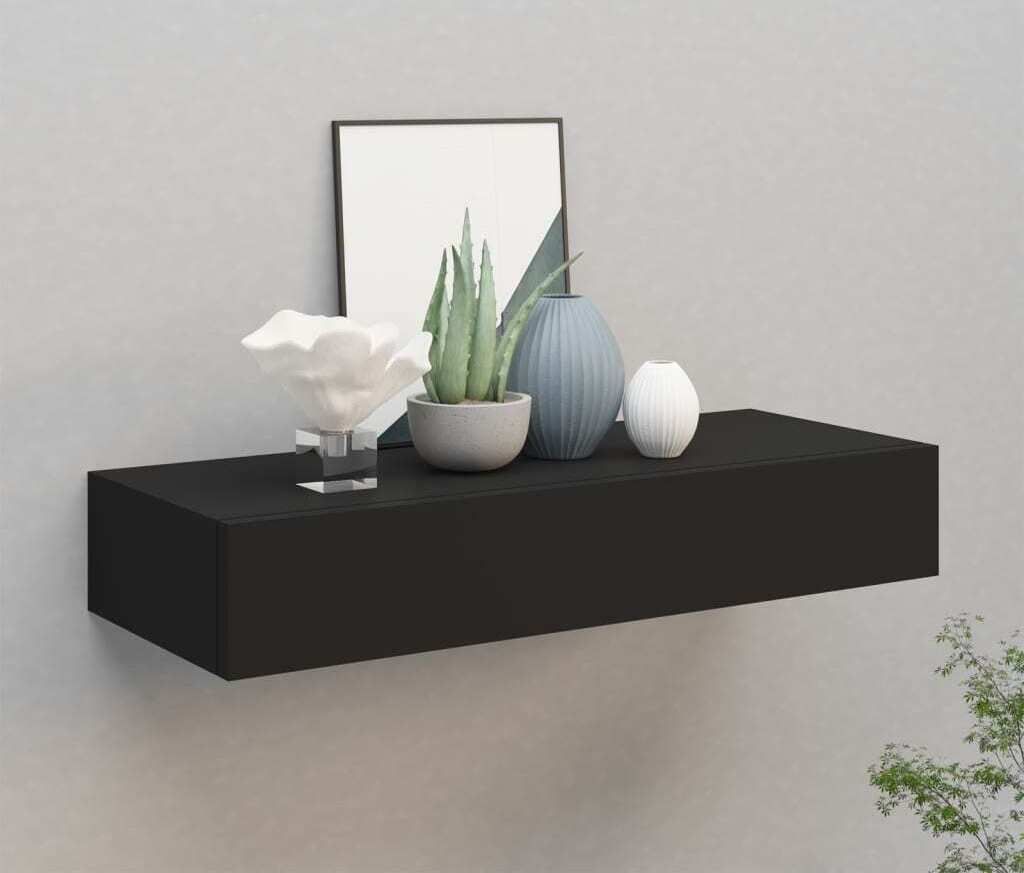 Maison Exclusive - Wandregal mit Schublade Schwarz 60x23,5x10 cm MDF