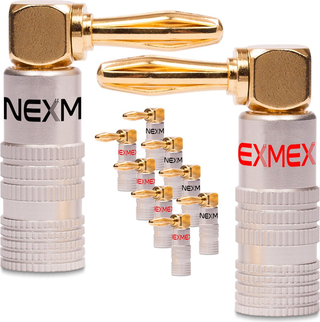 NEXMEX Bananenstecker 90° winkel 4mm 10x schraubbar vergoldet Lautsprecherkabel