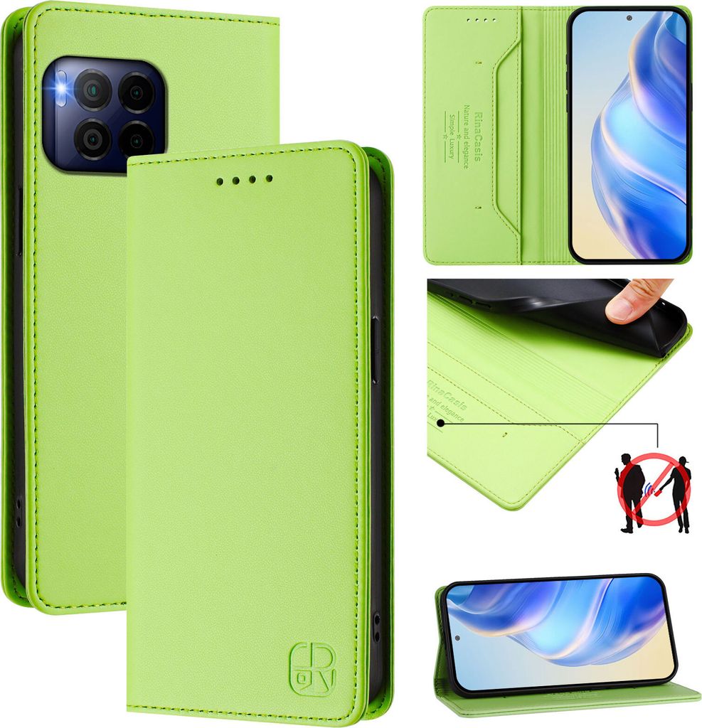 Lederhülle für T-Mobile REVVL 7 Pro Hülle Flip Brieftasche Kartenfächern Ständer Schutzhülle Grün