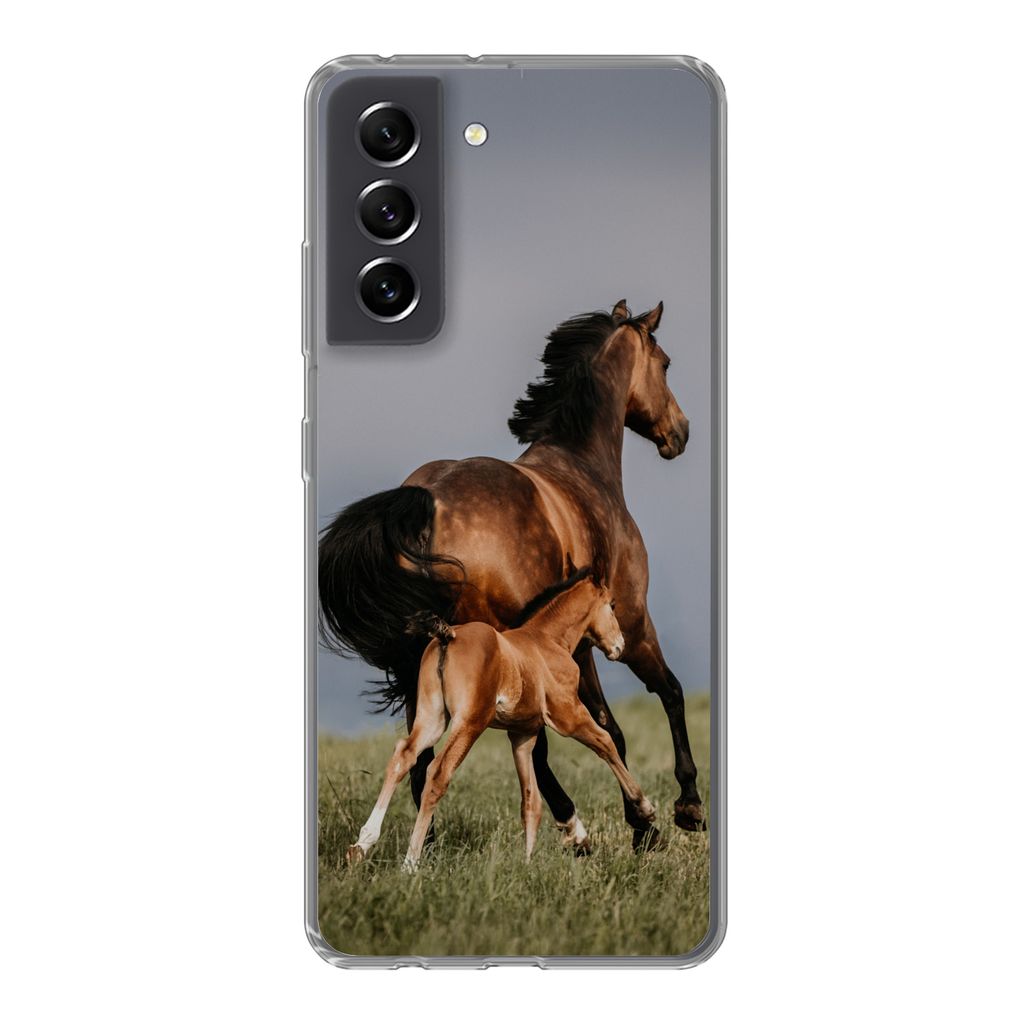 MuchoWow Handyhülle Schutzhülle Hülle für Samsung Galaxy S21 FE Tiere - Pferde - Fohlen Silikon Softcase Handy Hülle - Mobiltelefonhülle