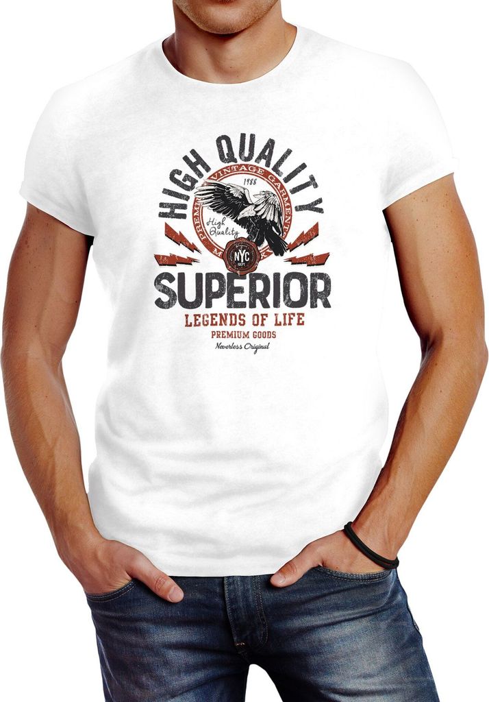 Herren T-Shirt Fashion vintage Print Superior Legends of Life Eagle Slim Fit Neverless weiß M
